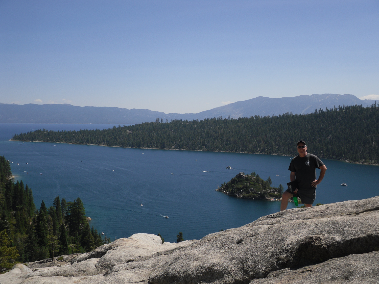 Bob with Emerald Bay and Fannette Island in background